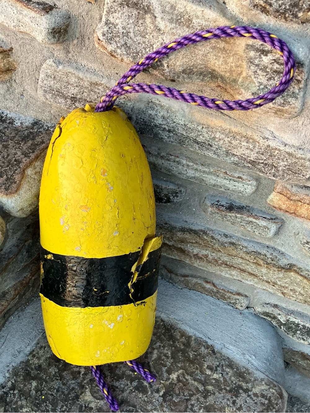 Authentic Maine Lobster Buoy Pot Float Nautical Decor Yellow Black Weathered